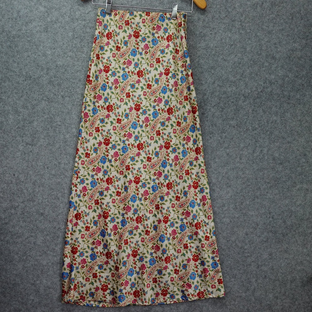 Floral Paisley Maxi Skirt 2 Cream Red Blue Cottagecore Prairie Princess Polly